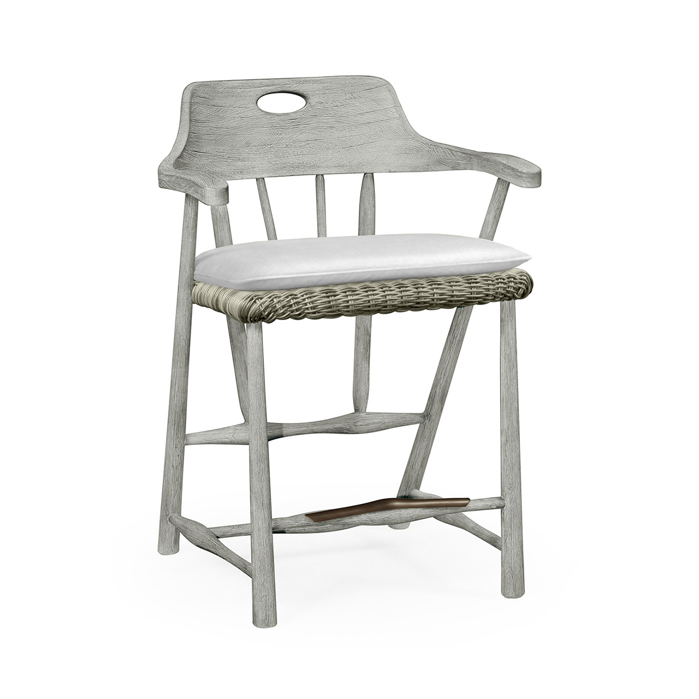 Smokers Style Cloudy Grey & Rattan Counter Stool with Cushion