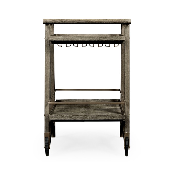 Tiered Grey & Antique Brass Bar Cart with Wheels