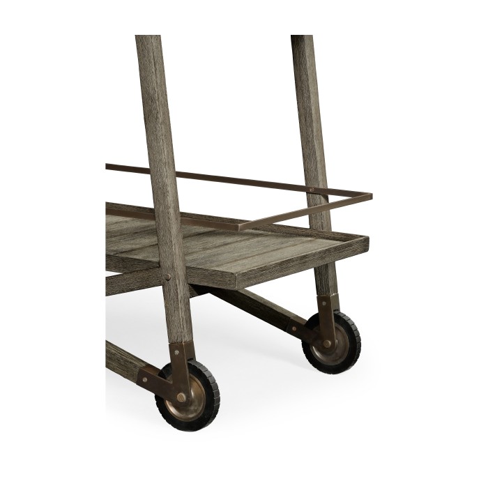 Tiered Grey & Antique Brass Bar Cart with Wheels