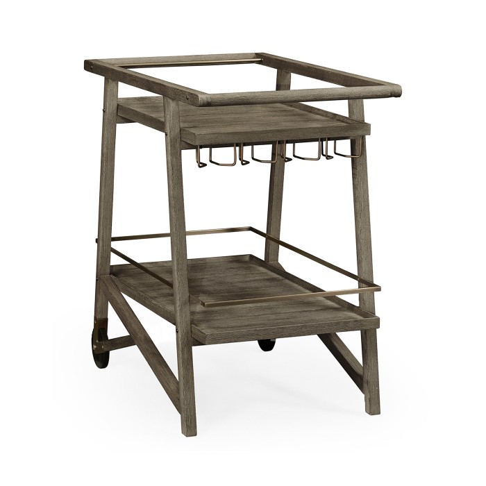 Tiered Grey & Antique Brass Bar Cart with Wheels