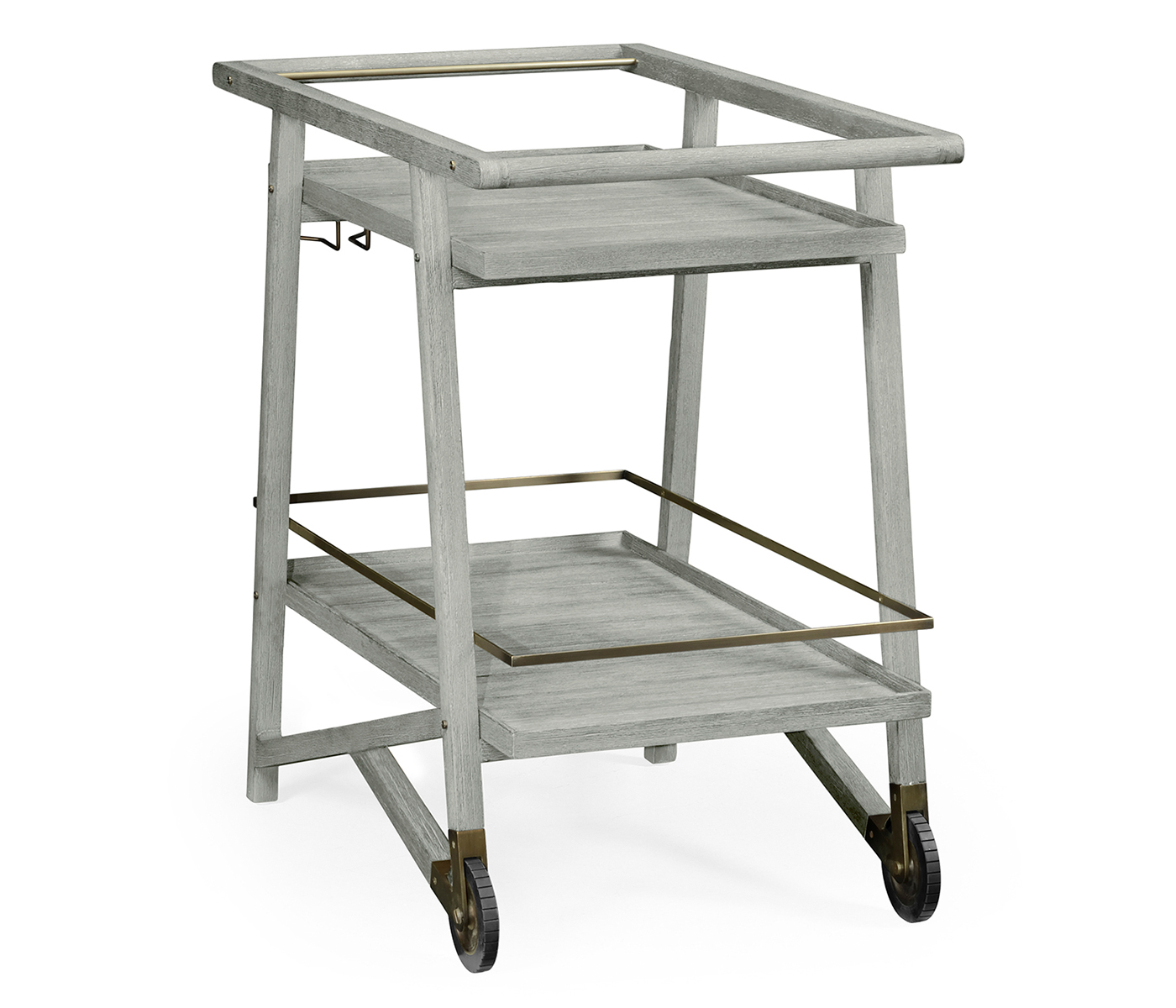 Tiered Cloudy Grey & Antique Brass Bar Cart with Wheels