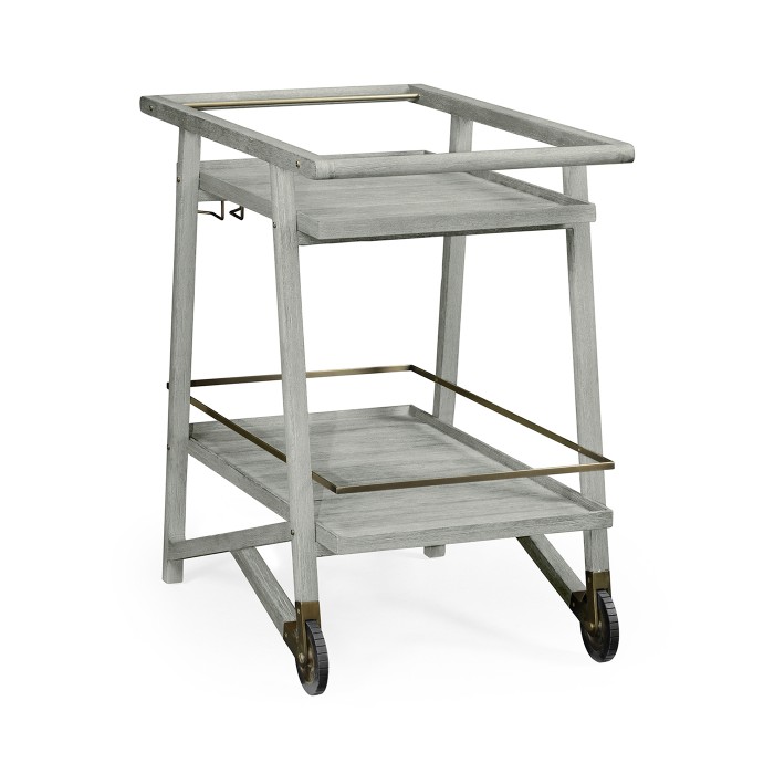 Tiered Cloudy Grey & Antique Brass Bar Cart with Wheels