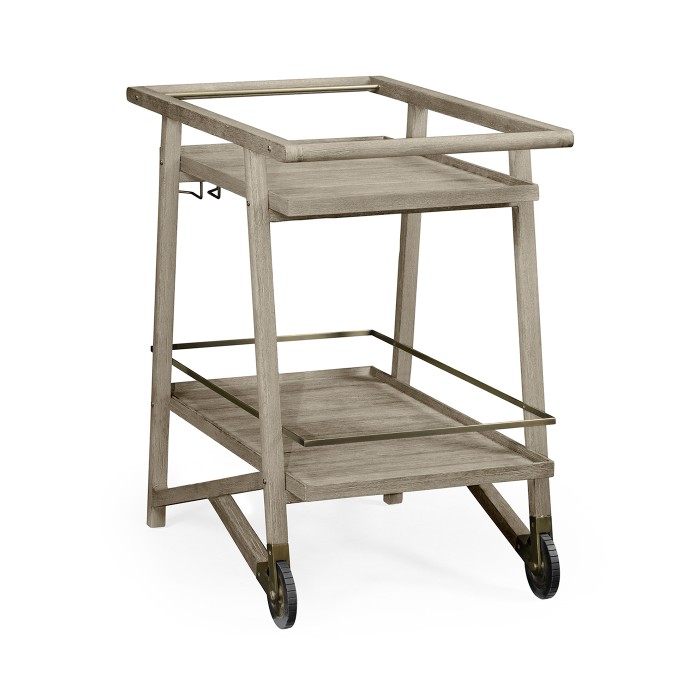 Tiered Navajo Sand & Antique Brass Bar Cart with Wheels