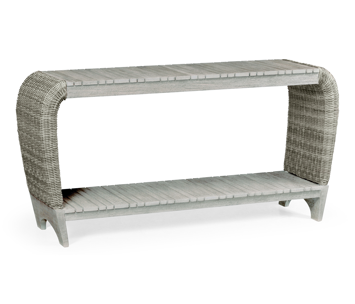 Rectangular Cloudy Grey & Rattan Console Table with Curved Ends