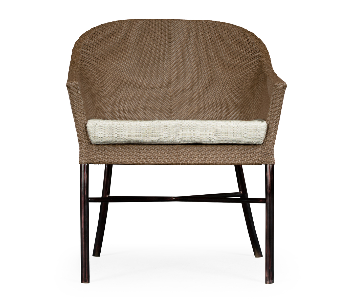 Rounded Back Mocha Steel & Tan Rattan Dining Chair with Cushion