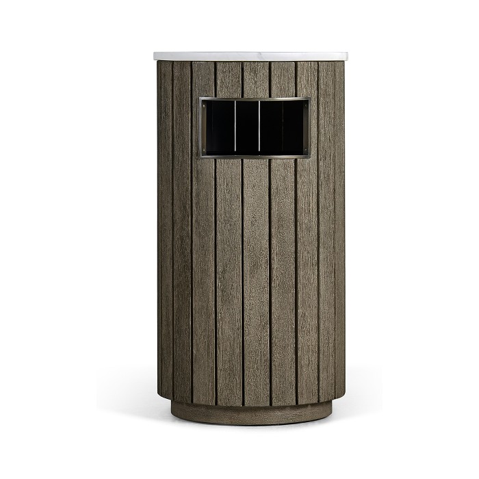 Round Grey & Antique Brass Wastebasket with Faux Marble Top