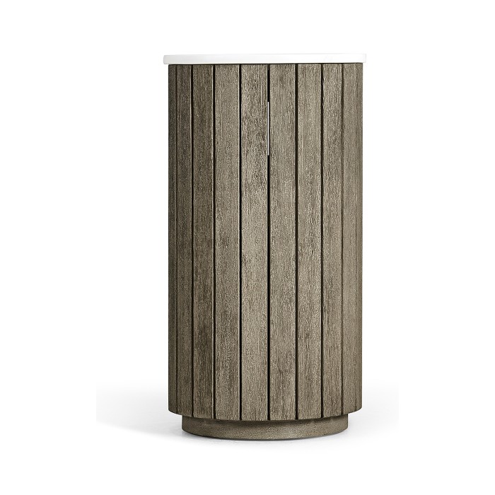 Round Grey & Antique Brass Wastebasket with Faux Marble Top