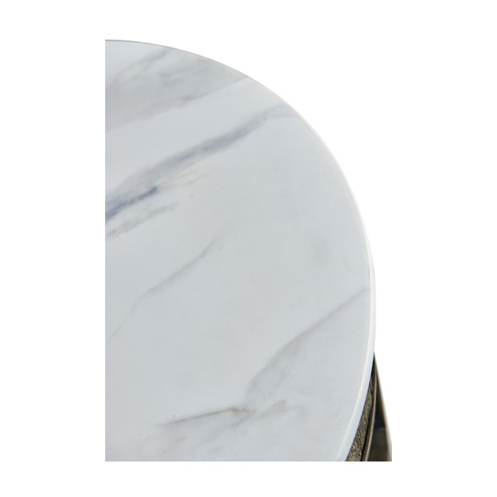 Round Grey & Antique Brass Wastebasket with Faux Marble Top