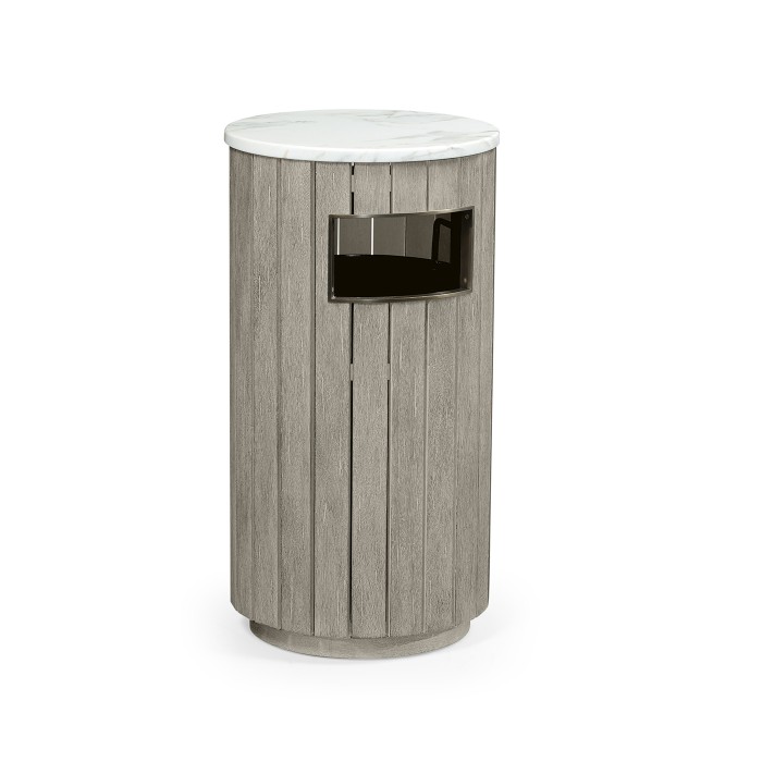 Round Navajo Sand & Antique Brass Wastebasket with Faux Marble Top