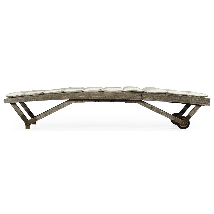 Grey Chaise Lounge on Wheels with a Retractable Drink Holder & Cushion