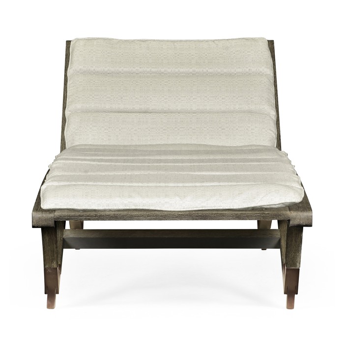 Grey Chaise Lounge on Wheels with a Retractable Drink Holder & Cushion