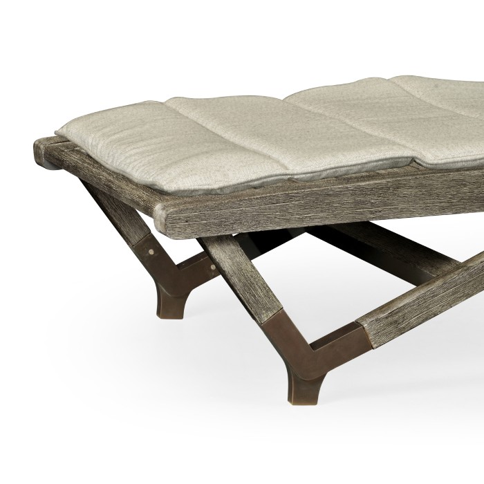 Grey Chaise Lounge on Wheels with a Retractable Drink Holder & Cushion