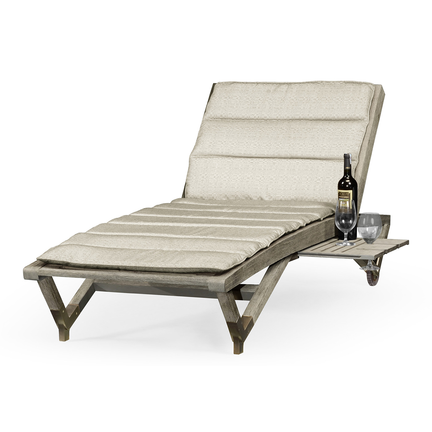 Grey Chaise Lounge on Wheels with a Retractable Drink Holder & Cushion