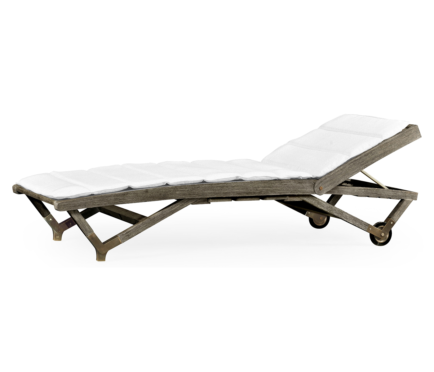 Grey Chaise Lounge on Wheels with a Retractable Drink Holder & Cushion