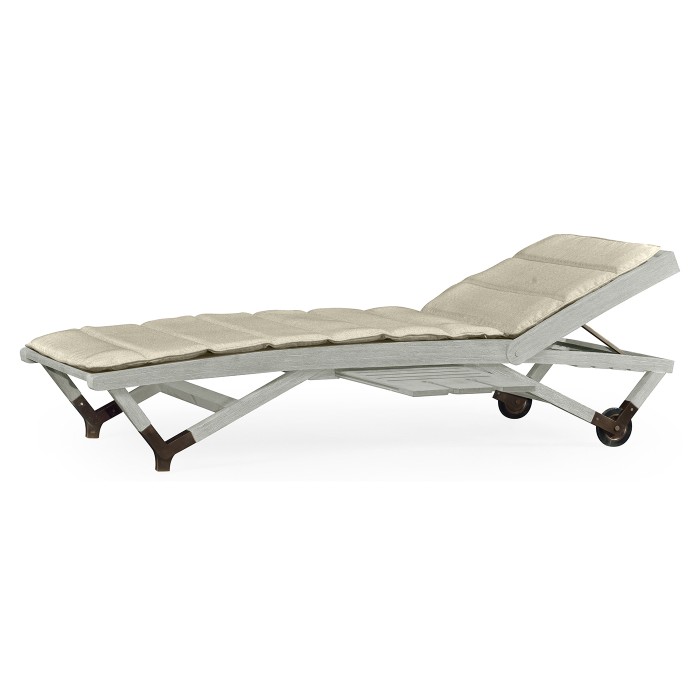 Cloudy Grey Chaise Lounge on Wheels with a Retractable Drink Holder & Cushion