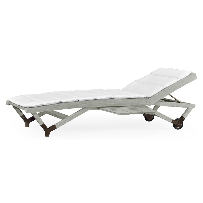 Cloudy Grey Chaise Lounge on Wheels with a Retractable Drink Holder & Cushion