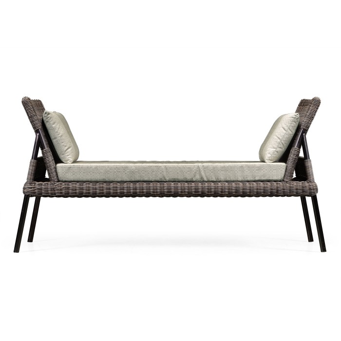 Rattan Latt Bench with Cushion & Pillows