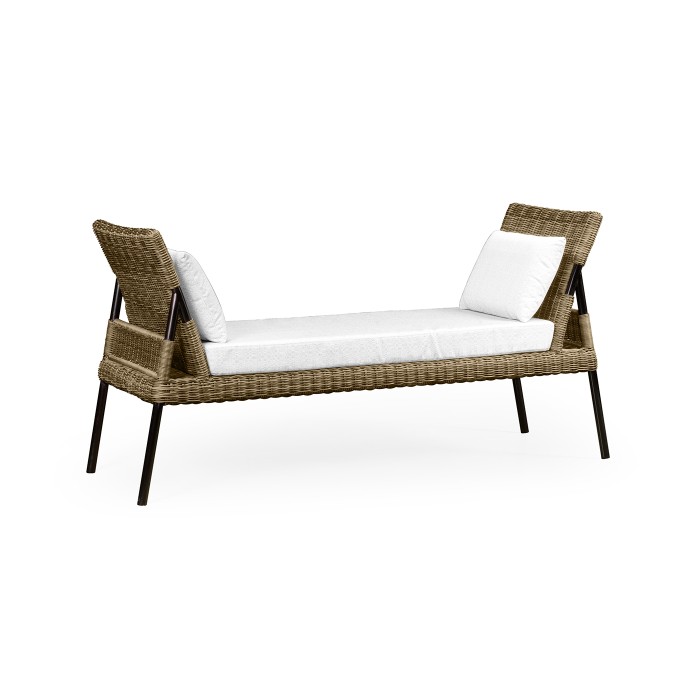 Light Natural Rattan Latt Bench with Cushion & Pillows