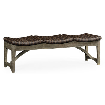 Three-Seat Grey & Rattan Bench