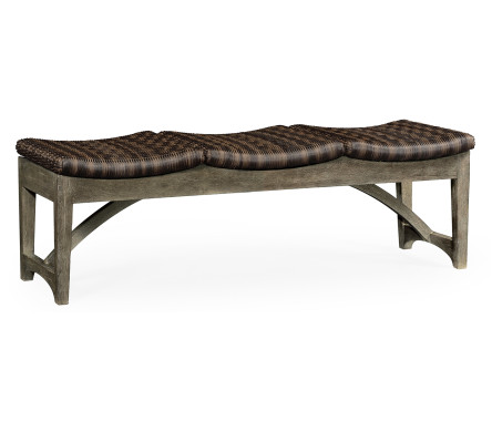 Three-Seat Grey & Rattan Bench