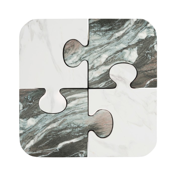 Faux White & Grey Marble Puzzle Piece Side Table
