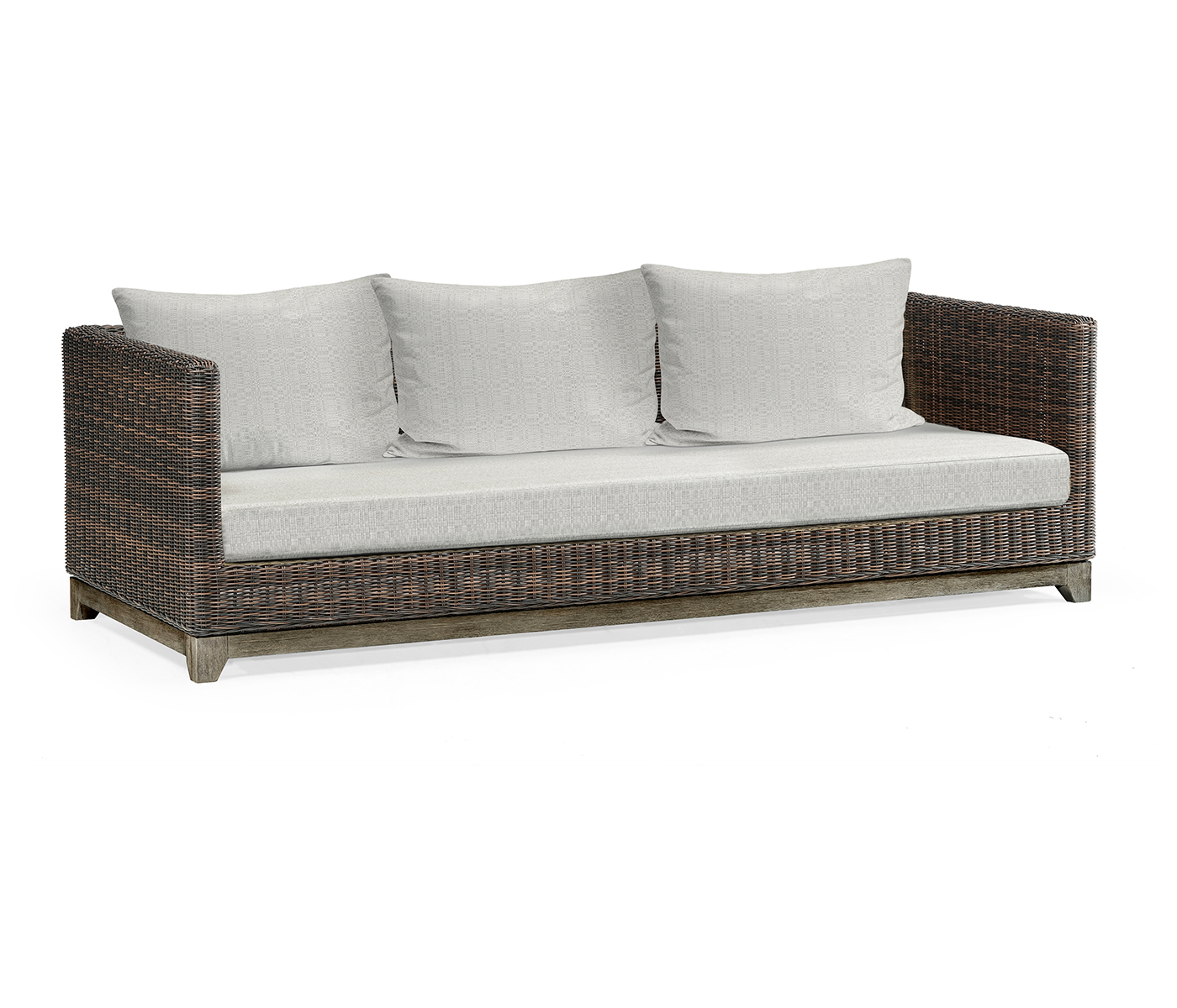 Grey & Rattan Three-Seat Sofa