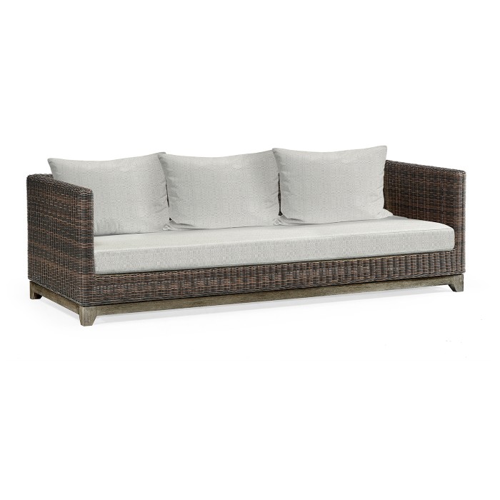 Grey & Rattan Three-Seat Sofa
