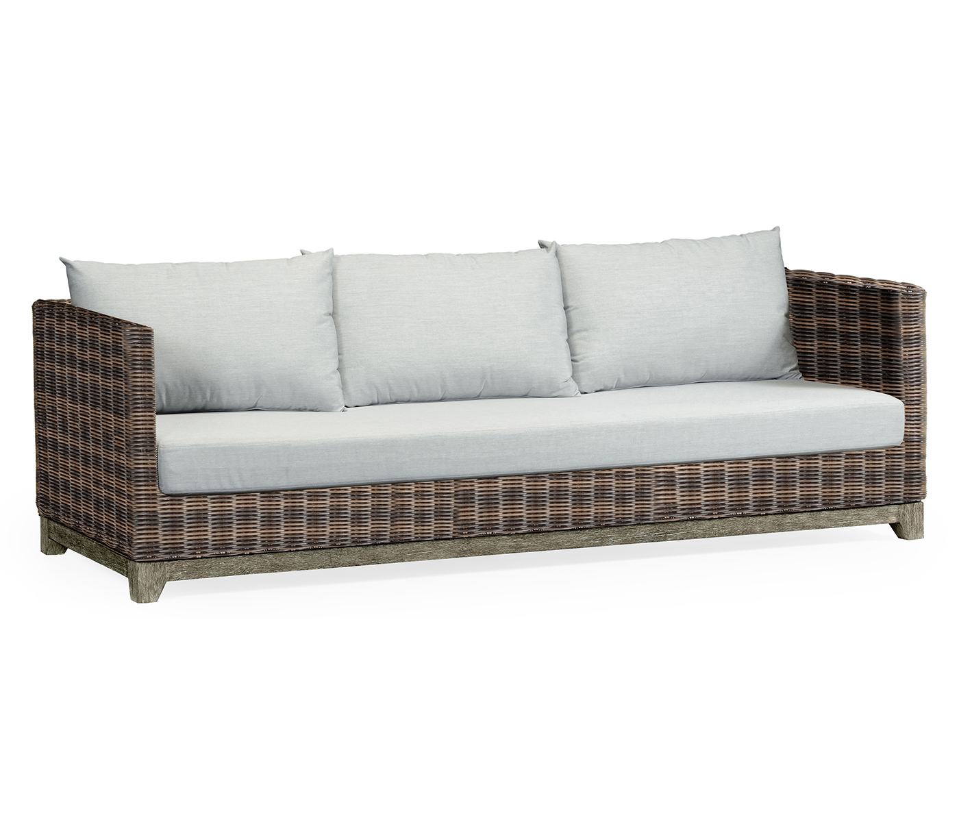 Grey & Rattan Three-Seat Sofa