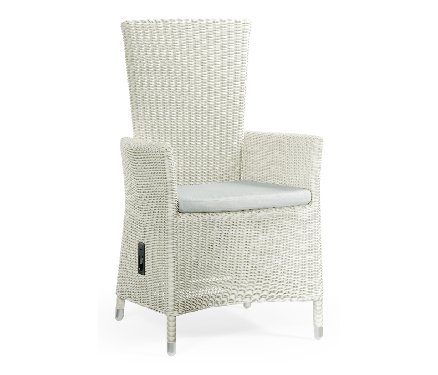 White Wicker Rattan Dining Chair with Reclining Back
