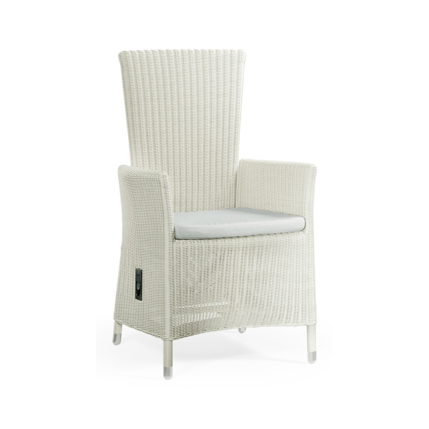 White Wicker Rattan Dining Chair with Reclining Back
