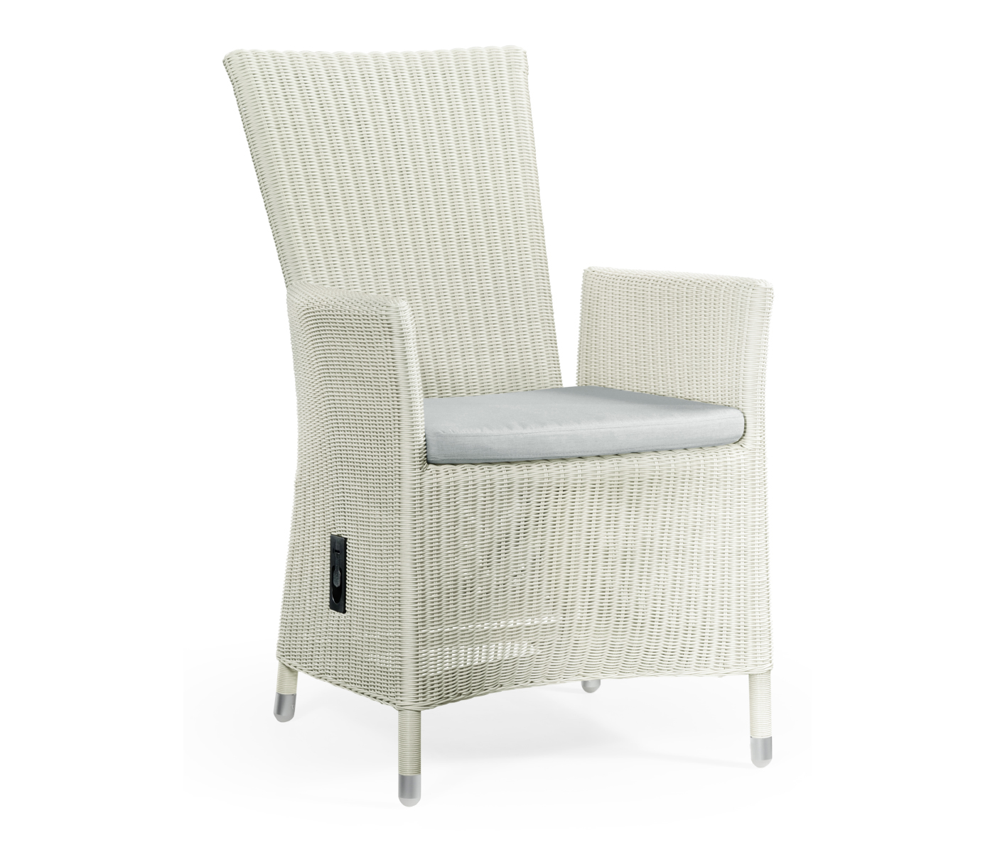 White Wicker Rattan Dining Chair with Reclining Back