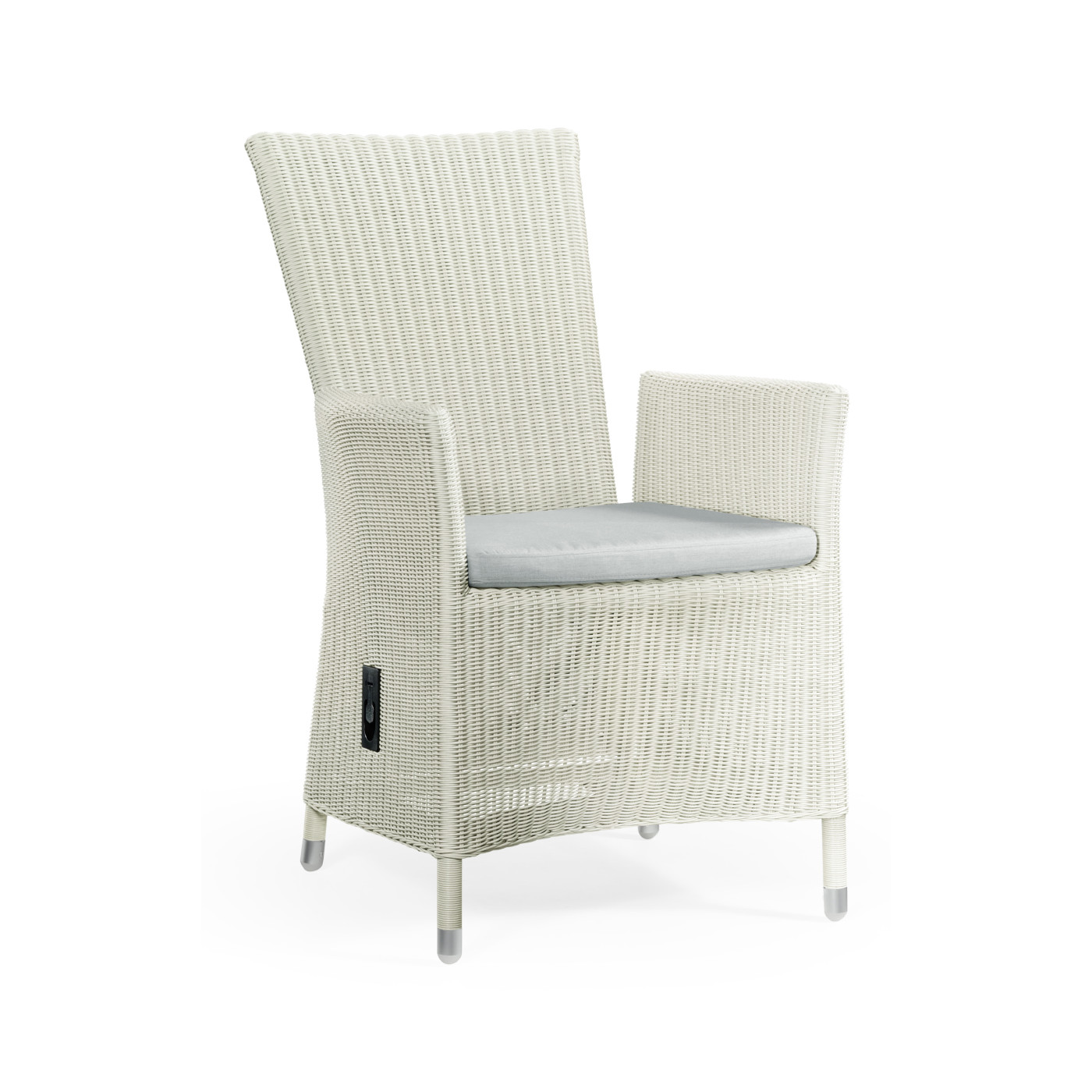 White Wicker Rattan Dining Chair with Reclining Back