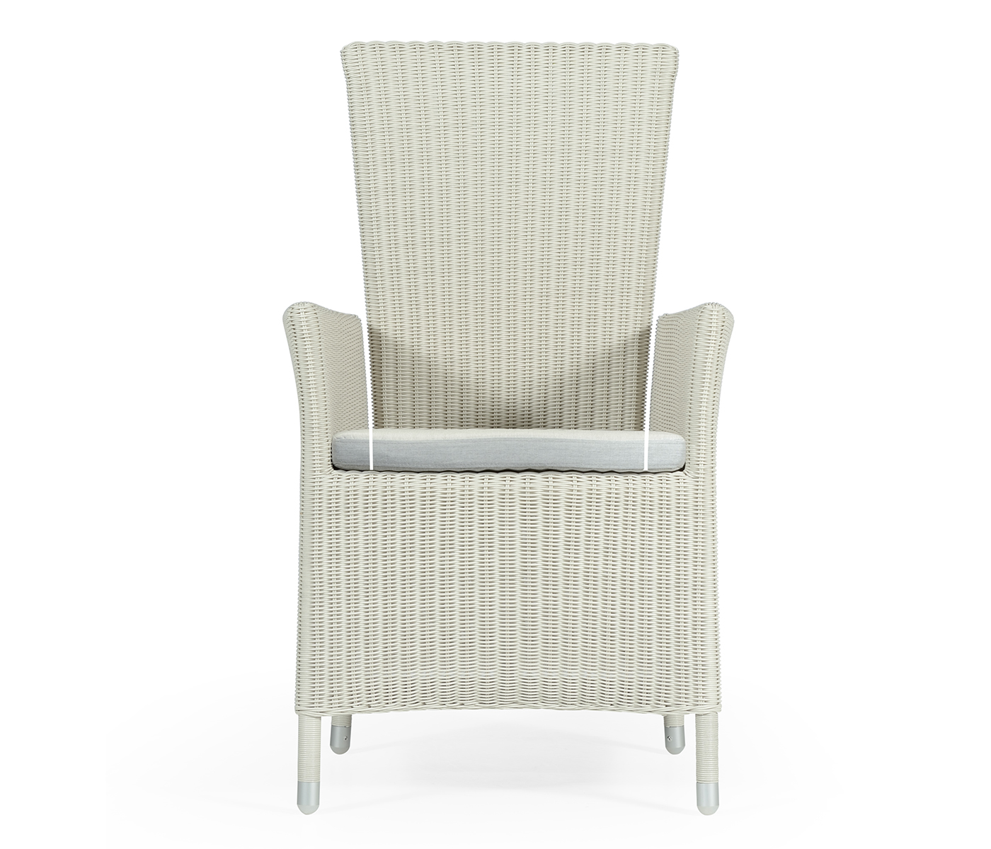 White Wicker Rattan Dining Chair with Reclining Back