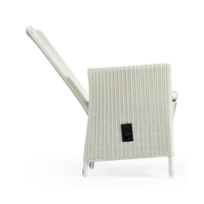 White Wicker Rattan Dining Chair with Reclining Back